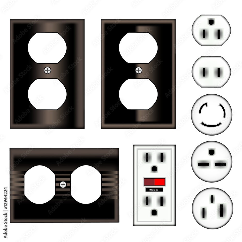 Electrical outlet faceplate and plug vector set in black Stock Vector Adobe Stock