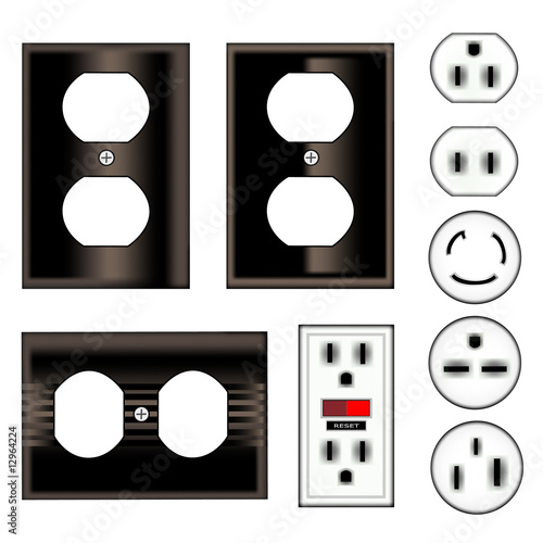 Electrical outlet faceplate and plug - vector set in black