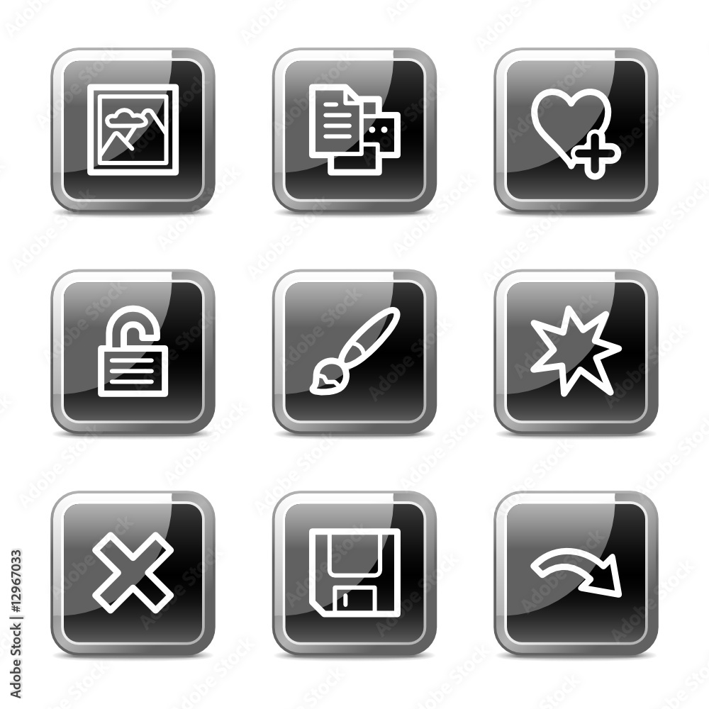 Image viewer web icons set 2, black glossy buttons series Image viewer web icons set 2, black glossy buttons series