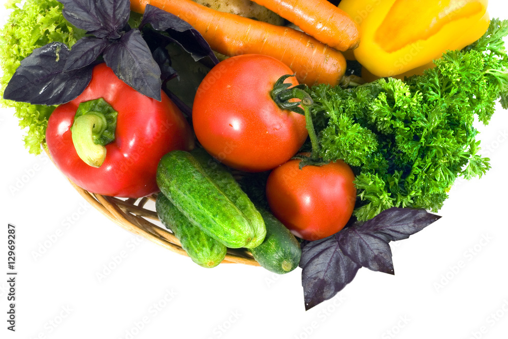 Still-life with fresh vegetables on a white background Still-life with fresh vegetables on a white background