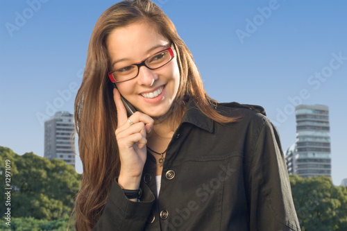 Cute Lawyer Talking on the Phone sunny Outdoor