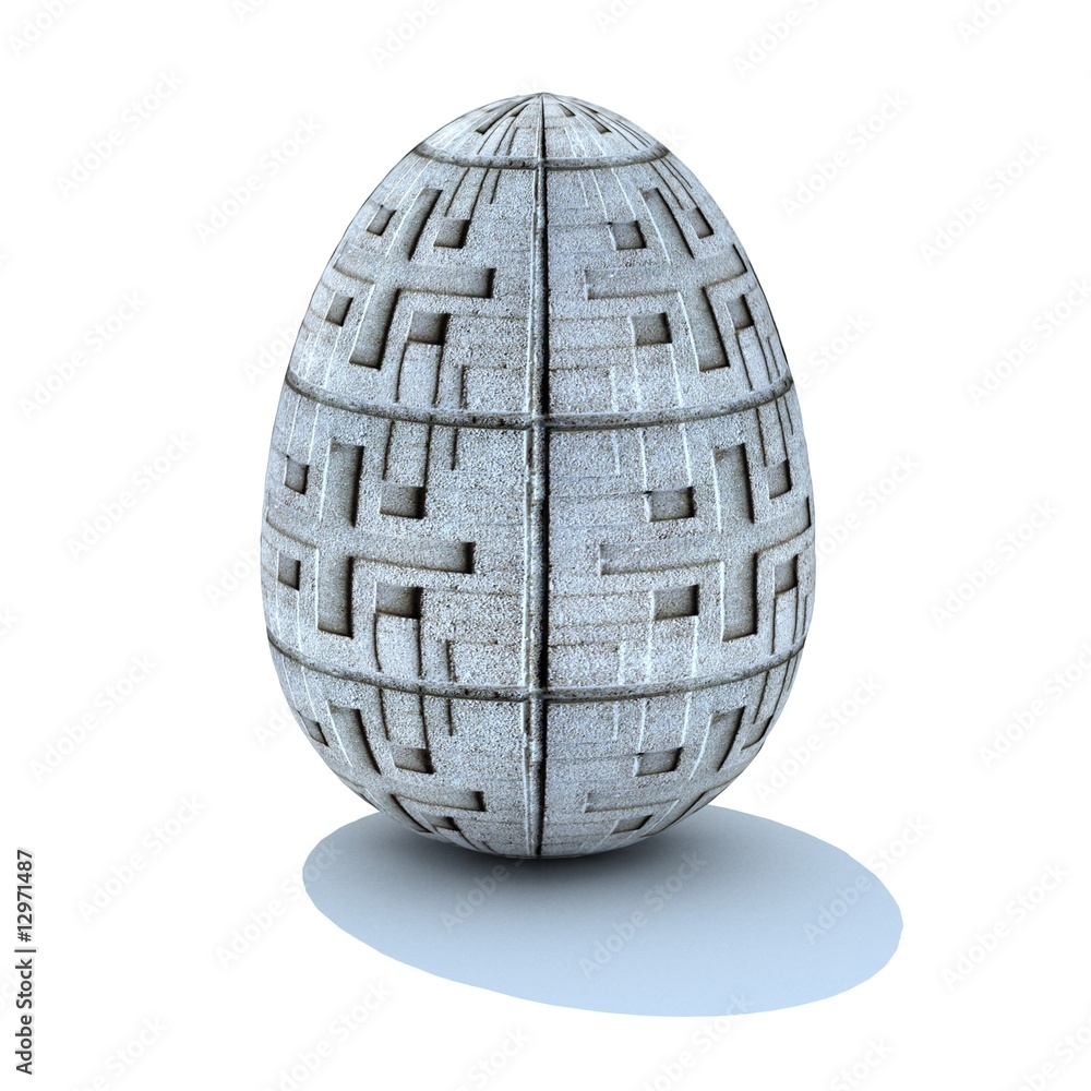 Egg With Stone Relief On White Background