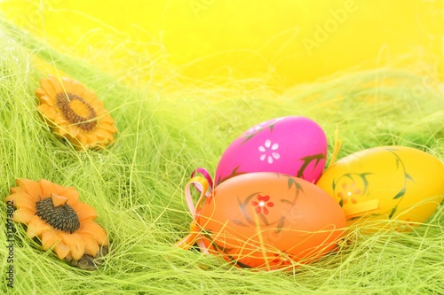 Easterbackground with color eggs photo