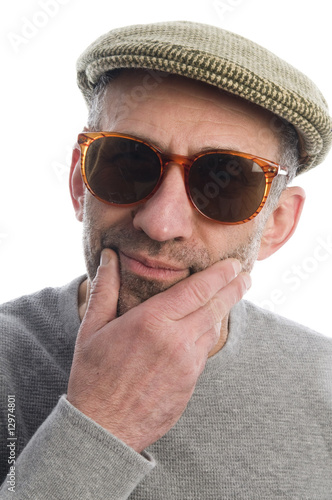 artist thinking scottish tweed hat retro fashion sunglasses photo