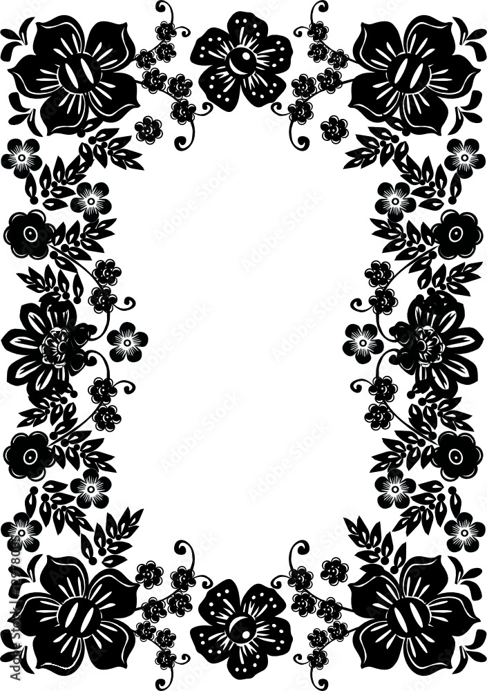 black frame with six big flowers black frame with six big flowers