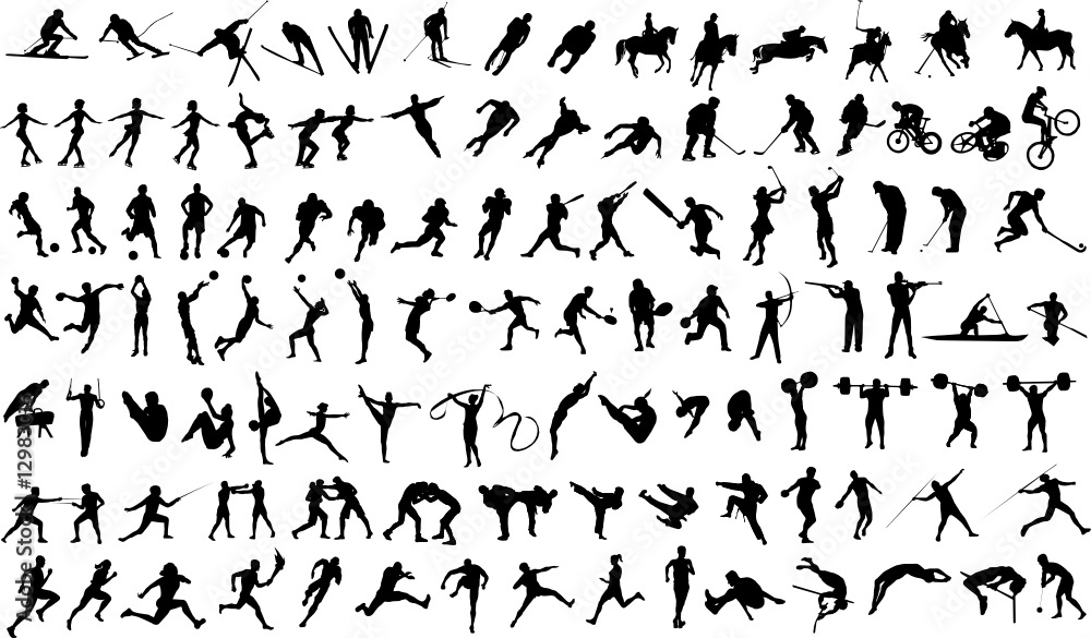 Set of vector silhouettes of people in sports - obrazy, fototapety, plakaty 