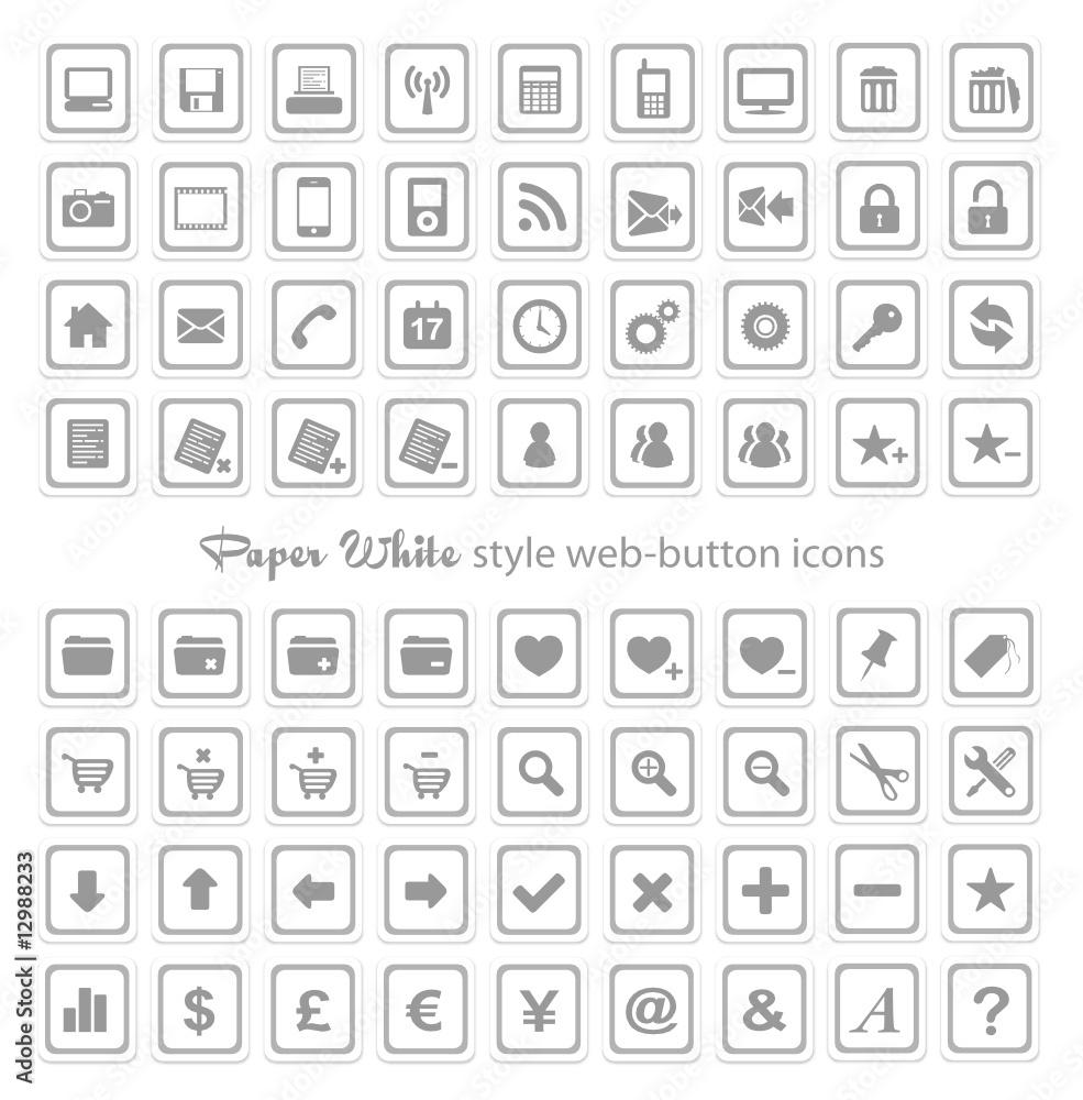 Web Button Icon Set - Paper White Web Button Icon Set - Paper White
