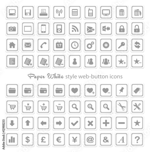 Web Button Icon Set - Paper White