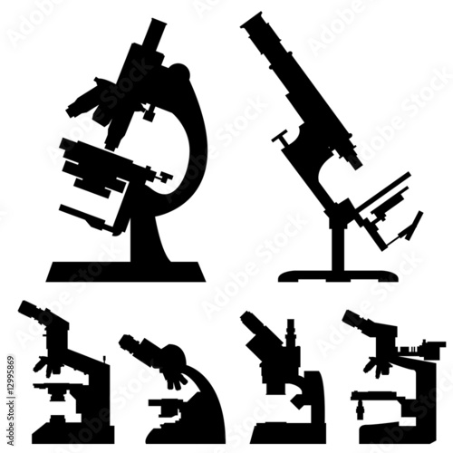 Microscopes in detailed vector silhouette