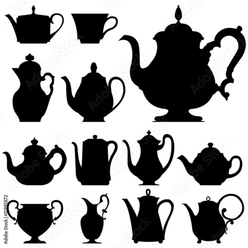 Tea and coffee pots - vector silhouette set