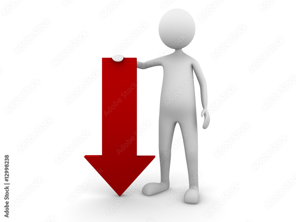 Man leaning to economy down arrow Man leaning to economy down arrow