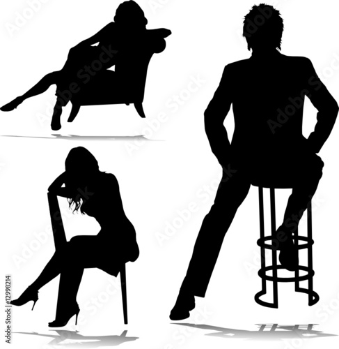 girl and man on chair vector silhouettes