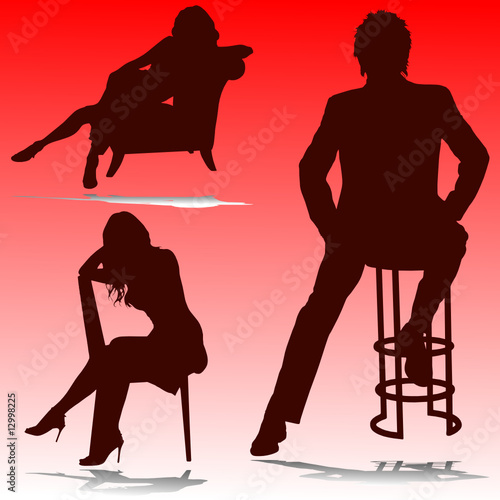 girl and man on chair in red vector silhouettes