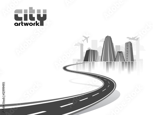 abstract city with the road leading to it