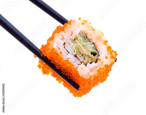 Sushi with chopsticks