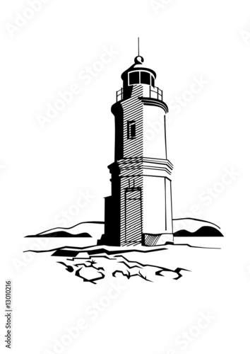 black-and-white image of lighthouse