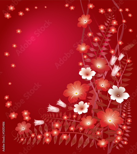 Delicate flowers on red background