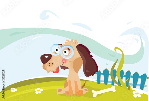 Dog in the garden. Vector illustration.