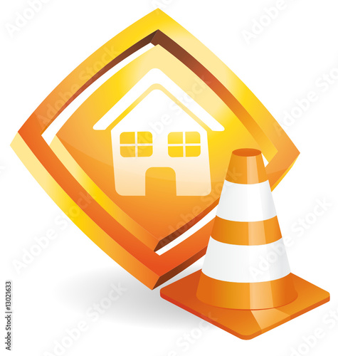 Orange home icon and traffic cone