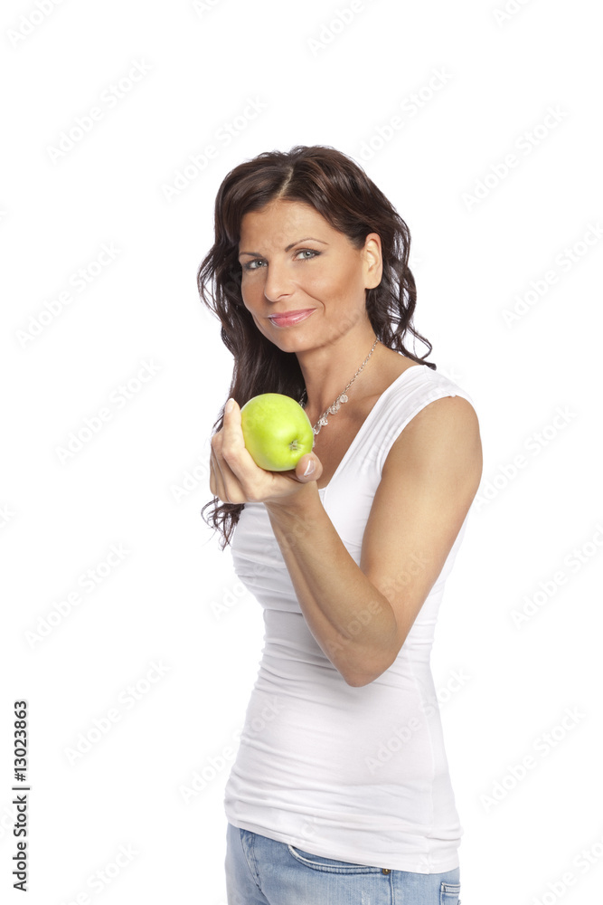 woman holding apple woman holding apple