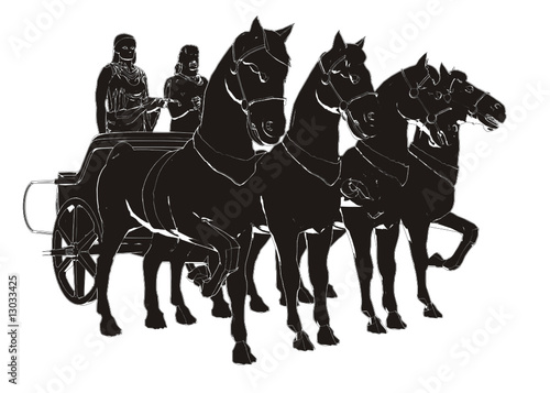 Ancient Chariot With Four Horse Vector Look Like Paint
