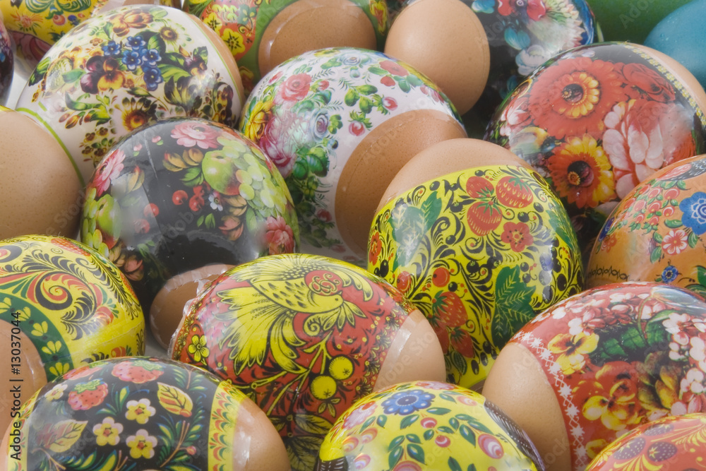 Many decorated different easter eggs background Many decorated different easter eggs background