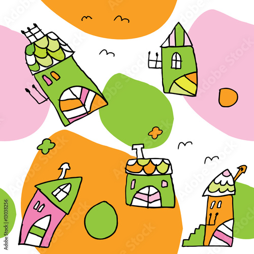 Seamless pattern with litlle houses