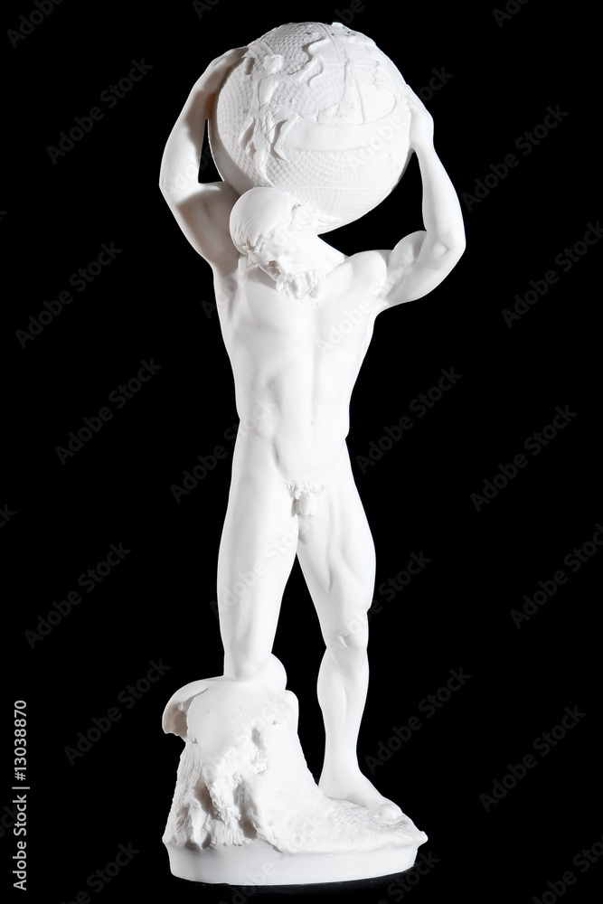 Obraz premium White classic statue of titan Atlas isolated on black