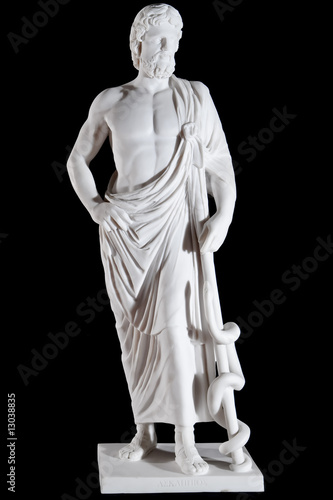 White marble classic statue of Asclepius isolated on black