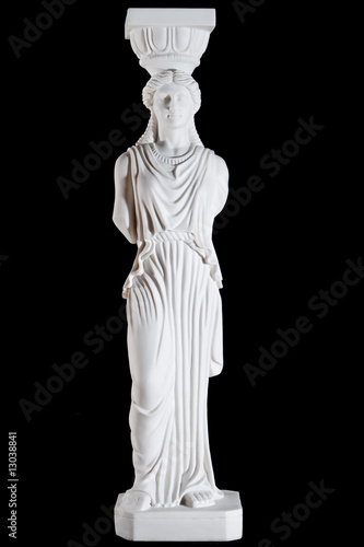 Classic white marble Caryatid isolated on black