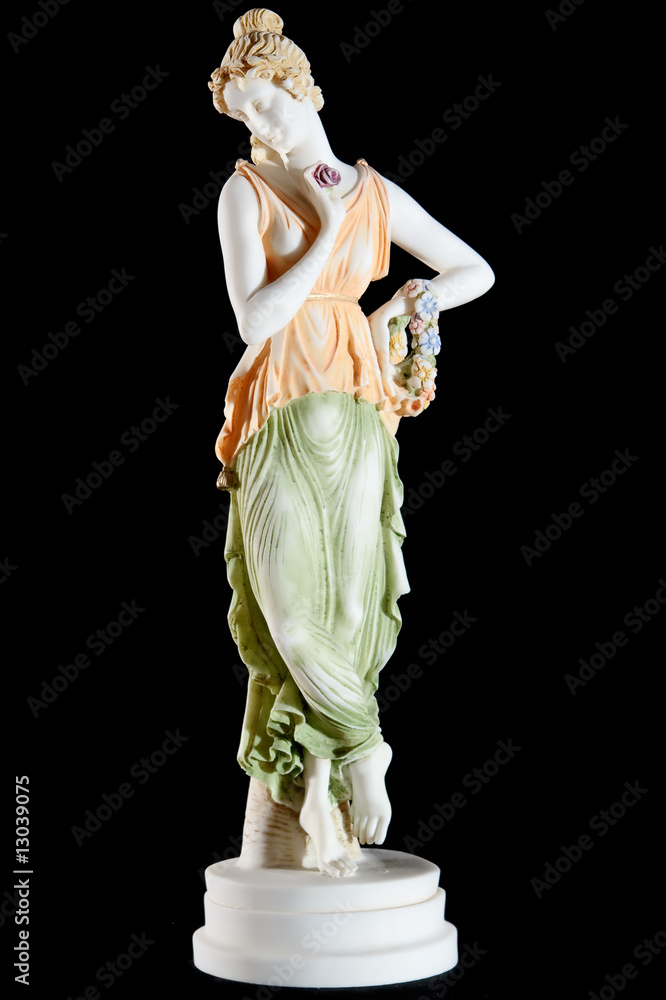 Naklejka premium Classic painted marble statue of a woman isolated on black