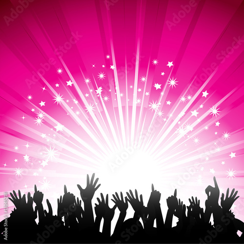 pink starburst and crowd
