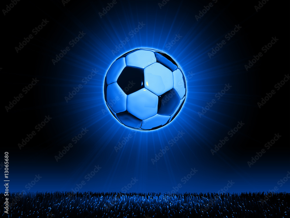 Fototapeta premium Soccerball with grass horizon line