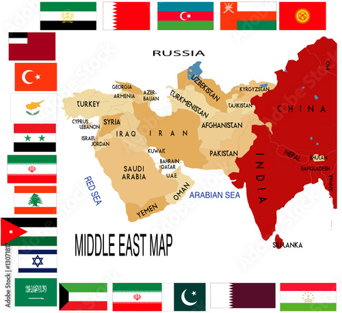 Middle East map with various flag