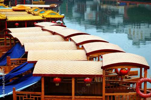 Line of boats at Qinhuai river photo
