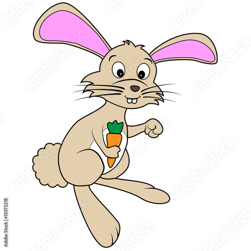 cute brown happy cartoon bunny rabbit holding a carrot