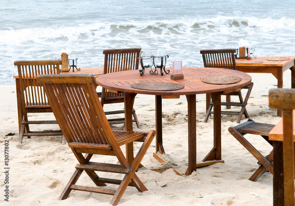 Table set at beach