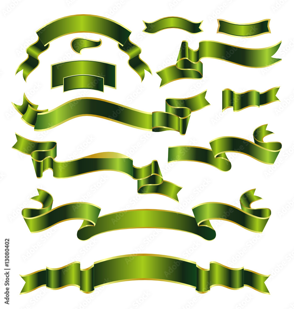 set of green ribbons