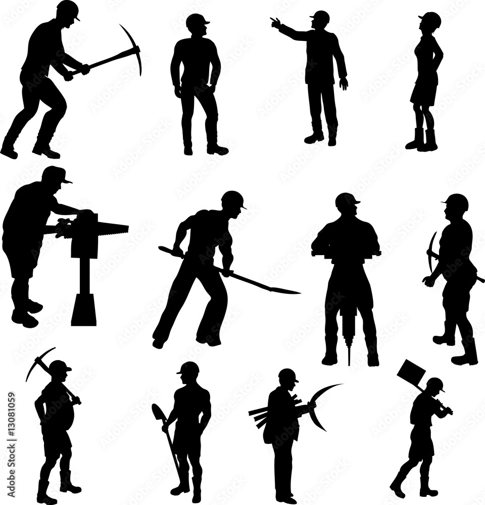 Naklejka premium Construction Worker Silhouettes
