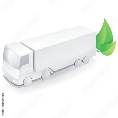 Camion semi-remorque vert (reflet)