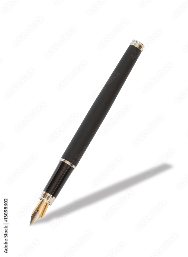 Nice black fountain pen with shadow standing on white Nice black fountain pen with shadow standing on white