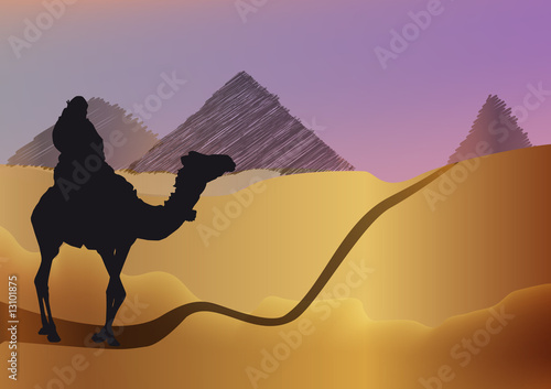 man on a camel going to pyramids - silhouette and mesh work