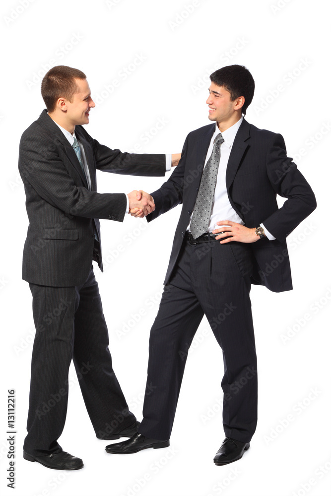 Two young businessmen greet Two young businessmen greet