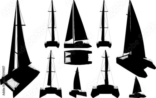 Print op canvas Catamaran Boat Silhouettes Vector