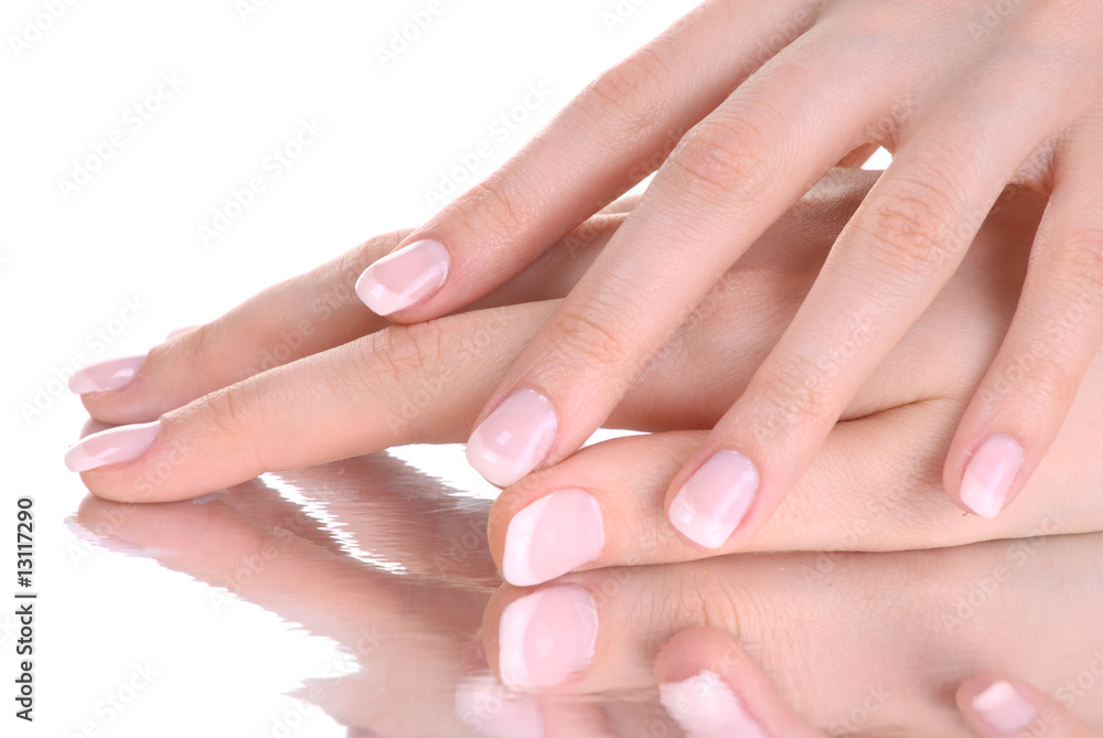 woman hands with french manicure woman hands with french manicure