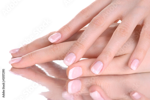 woman hands with french manicure