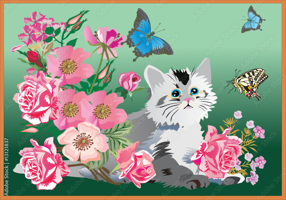 kitten in flowers kitten in flowers