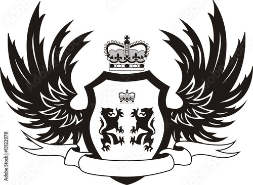 Grunge retro shield with wings