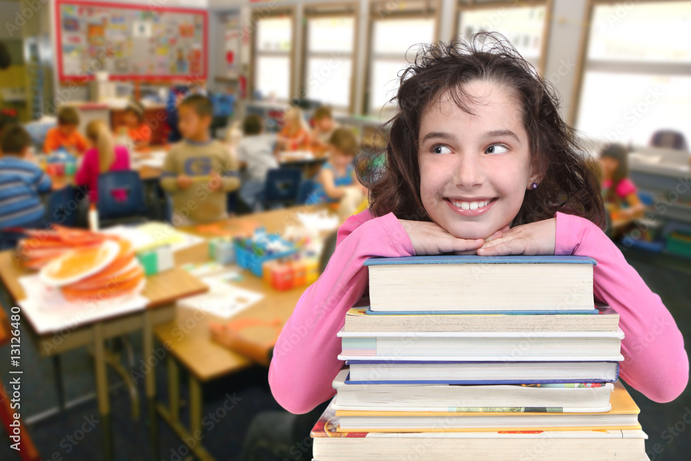 School Age Child Looking Up at Copy Space for your Text School Age Child Looking Up at Copy Space for your Text