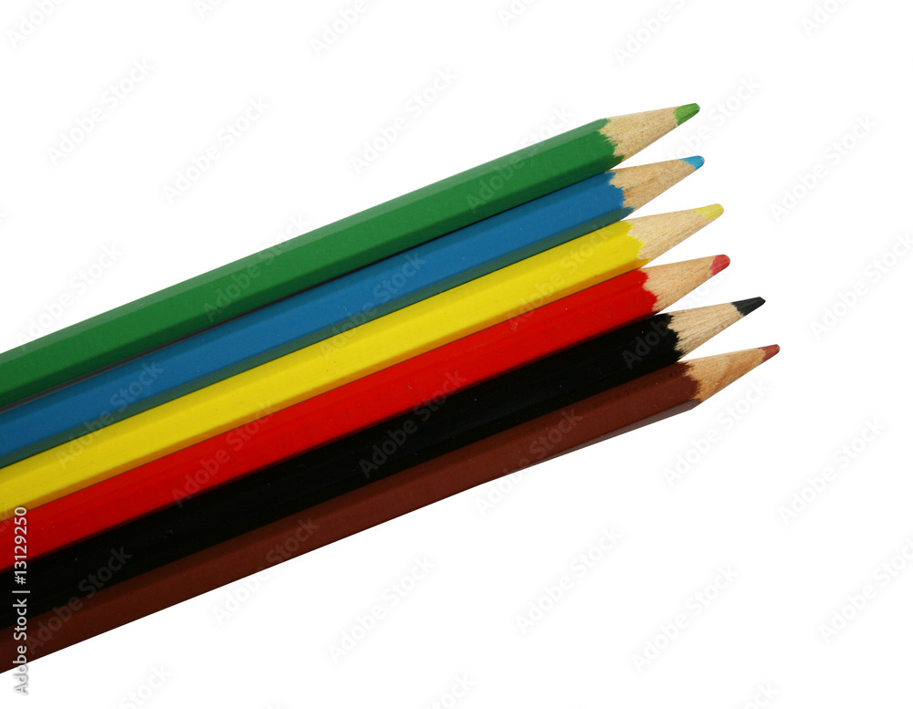 Color pencils on a white background, different Color pencils on a white background, different